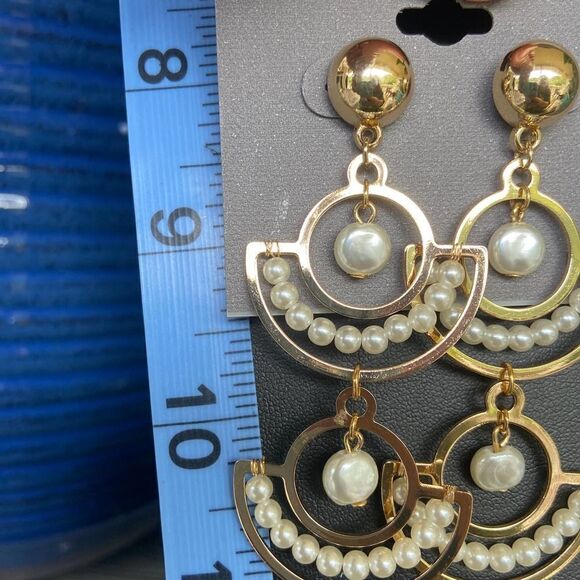 Gold/Pearl Dangle Drop Daisy Fuentes Fashion Earrings $16ea / 3 for $25 - Picture 3 of 7